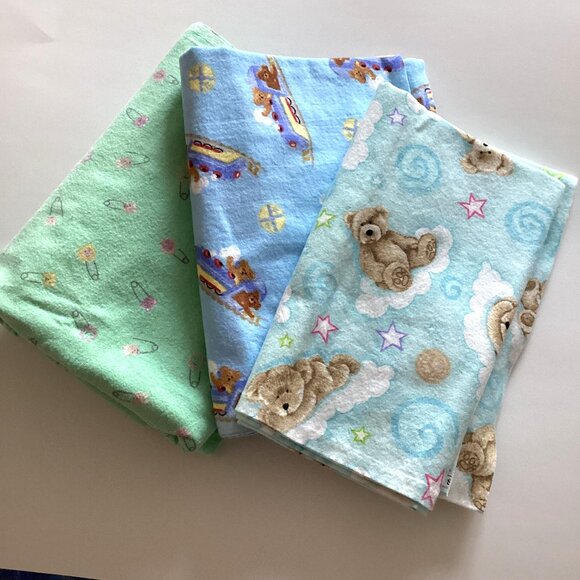 3 Baby Boy Flannel Fabrics Material Quilting Sewing Crafting - Picture 1 of 6